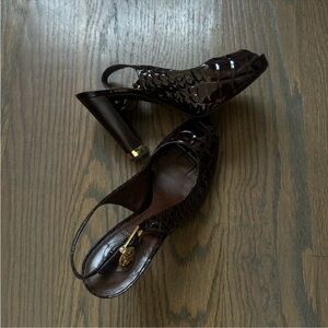 Women's Dark Brown Croc-Embossed Slingback Heels